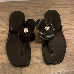 Tory Burch Elegant Black Sandals with Floral Accent